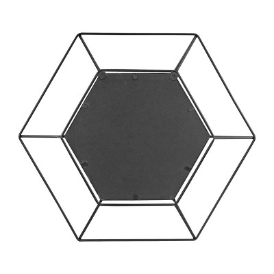 HexaFrame 24" Black Metal 3D Hexagon Wall Mirror with Shelf