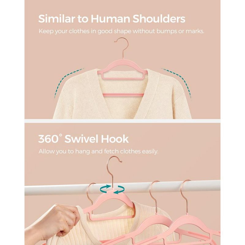 SONGMICS Coat Hangers Non-Slip Clothes Hangers Space-Saving Plastic Hangers 360°Swivel Rose Gold Hook, 5 of 8
