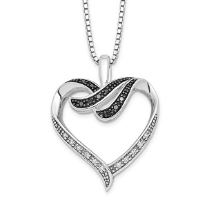 Black Bow Jewelry Black & White Diamond 22mm Ribbon Heart Necklace in Sterling Silver - 1 of 4