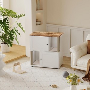 COZONY Double Layer Wooden Cat Litter Box Enclosure with Hidden Door and Scratching Post - 1 of 1