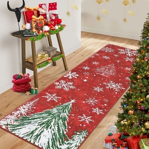 Christmas Area Rugs, Washable Non-Slip Snowflakes Snowscape Carpet, Soft Low Pile Foldable Stain Resistant for Bedroom, Home - 1 of 4