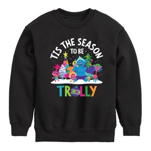 Boys' - Trolls - Tis The Season Trolly Branch and Friends Graphic Long Sleeve Fleece Sweatshirt - 1 of 4