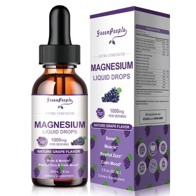 Greenpeople Magnesium Glycinate Liquid Drops 1000mg with D3 K2 & B6, for Sleep, Energy & Bone, Sugar-Free, 2fl.oz(Grape Flavor)