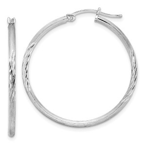 Black Bow Jewelry 2mm, Satin, Diamond Cut Sterling Silver Hoops - 35mm (1 3/8 Inch) - 1 of 4