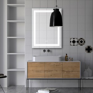 MAYEERTY Bathroom Hanging Mirror Aluminum Alloy Right Angle Rectangle Inner Glow Double Loop Type 32x24x2in - 1 of 4