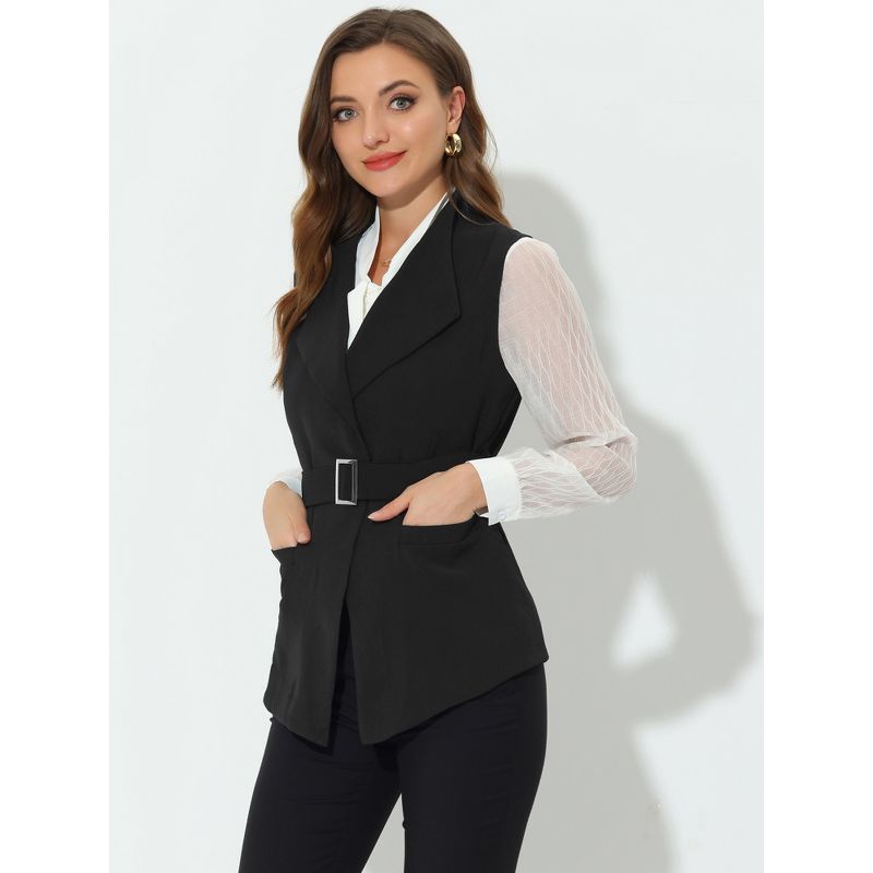 Allegra K Women's Casual Shawl Collar Belted Sleeveless Work Office Suit Vest, 2 of 6