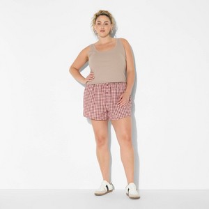 Women's Seersucker Plaid Flannel Graphic Boxer Shorts - Burgundy - 1 of 3