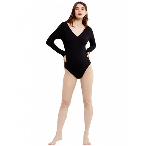 A Pea In The Pod-v-neck Long Sleeve Maternity Bodysuit-black-l : Target