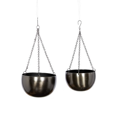 Set of 2 Black Iron Hanging Planters with Chains