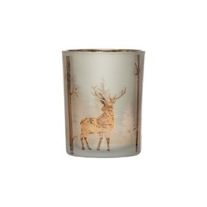 Storied Home Mercury Glass Candle Holder with Laser Etched Scene, Silver Finish - 1 of 2