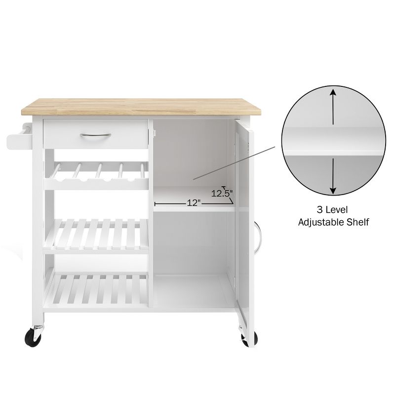 Kitchen Island with Towel Rack and Shelves for Storage – Rolling Cart to Use as Coffee Bar, Microwave Stand, or Kitchen Storage by Lavish Home (White), 4 of 9