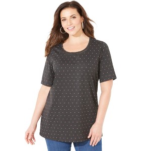 Catherines Women's Plus Size Petite Suprema Embroidered Scoopneck Tee - 1 of 4