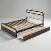 Queen Size Platform Bed with Rattan Headboard, Trundle Bed, Upholstered Cushion, and 2 Storage Drawers - 4 of 4