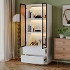 ATJafurn White Display Cabinet with Drawers, Modern Glass Wooden Storage Liquor Cabinet for Collectibles, China Cabinet for Living Room Home Office - 2 of 4