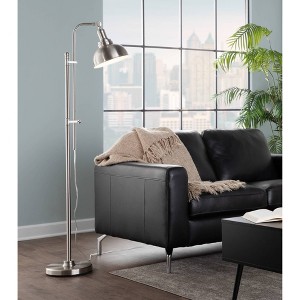 LumiSource Emery Industrial Floor Lamp in Nickel: Modern Arc Design, UL Listed, Metal Shade - 1 of 4