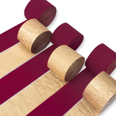 PartyWoo Crepe Paper Streamers Burgundy Gold 6 Rolls 492 ft 1.8 in x 82 Ft Roll