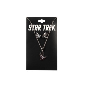 Star Trek Vulcan Salute Symbol Earring and Necklace Set - 1 of 4