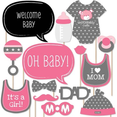 Big Dot Of Happiness Baby Girl - Baby Shower Photo Booth Props Kit - 20 ...