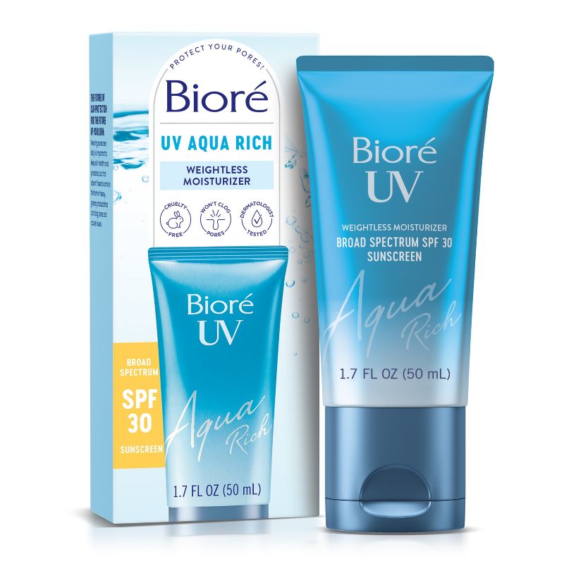 Biore UV Aqua Rich Dermatologist Tested, Oxybenzone &#38; Octinoxate Free Moisturizing Face Sunscreen for Sensitive Skin - SPF 30 - 1.7 fl oz, 1 of 8