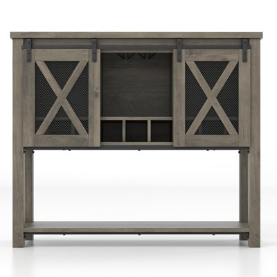 homfan Coffee Bar Sideboard Cabinet Storage with Wine Rack and Glass Holder, Console Table with Sliding Barn Doors, for Living Room, Dining Room