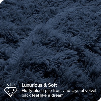 Full Dark Blue Shaggy Faux Fur Duvet Cover