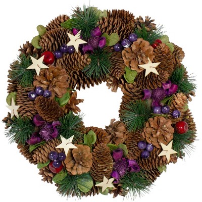 Northlight 13" Unlit Brown/Purple Pine Cone with Berry Artificial Christmas Wreath