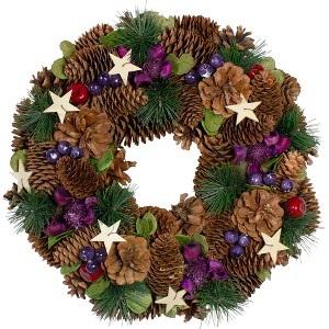 Northlight 13" Unlit Brown/Purple Pine Cone with Berry Artificial Christmas Wreath - 1 of 3