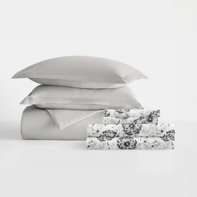 Becky Cameron 8PC Complete Bedding, Solid Duvet Cover, White Comforter and Patterned Sheet Set - Becky Cameron, Make a Wish Light Gray, Queen — фото 7
