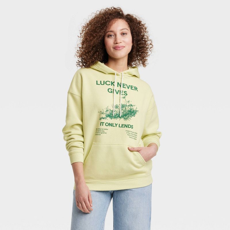 Women's Luck Only Lends Graphic Hoodie - Green, 1 of 4