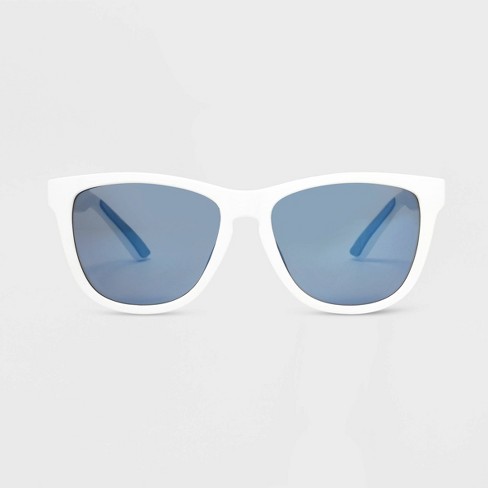 Women's Rubberized Plastic Square Sunglasses with Mirrored Polarized Lenses  - All in Motion™ White