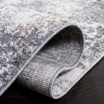 Ivory and Gray Abstract Stain-Resistant Runner Rug