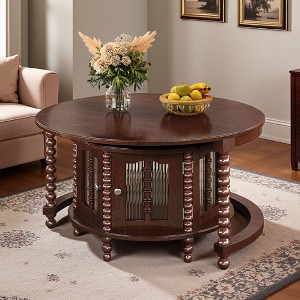 Vintage Round Nesting Coffee Table with Glass Doors - 1 of 4