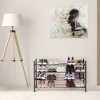 Juvale 4 Tier Expandable Stackable Shoe Rack, 24"-45" Shelf Organizer for Entryway, Black Metal & Oak Grain, Free Standing - 3 of 4