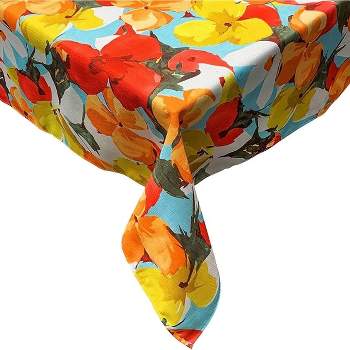 KOVOT Tablecloth Floral 60" x 84" Table Cover for Indoor or Outdoor Summer Spring Fall Vibrant Orange & Yellow Flower Design Rectangle Oblong