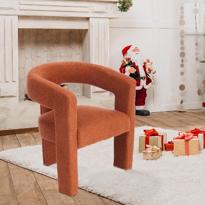 Modern Boucle Barrel Chair, Upholstered Accent Chair with Curved Backrest for Living Room and Dining Room