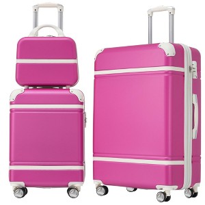 NAYSAYE Luggage 3 Piece Set with Cosmetic Case Hardside Spinner Suitcase TSA Lock Expandable for Travel, Pink, 17.7"*11.2"*26.4" - 1 of 4