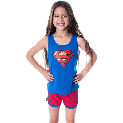 Dc Comics Girls' Superman Classic Logo Racerback Tank Shorts Pajama Set Superman Logo