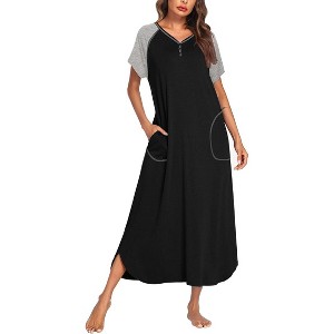 Ekouaer Long Nightgown Women's Loungewear Short Sleeve Sleepwear Full Length Sleep Shirt with Pockets - 1 of 4