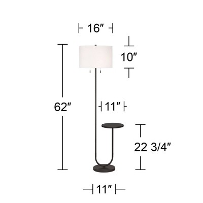 Bronze Metal Floor Lamp with White Fabric Drum Shade and Tray Table