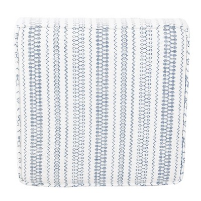 Farmhouse Blue Striped Square Storage Ottoman with Wood Legs