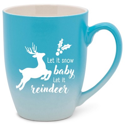 Elanze Designs Let It Snow Baby Let It Reindeer Two Toned Ombre Matte Teal and White 12 ounce Ceramic Stoneware Coffee Cup Mug