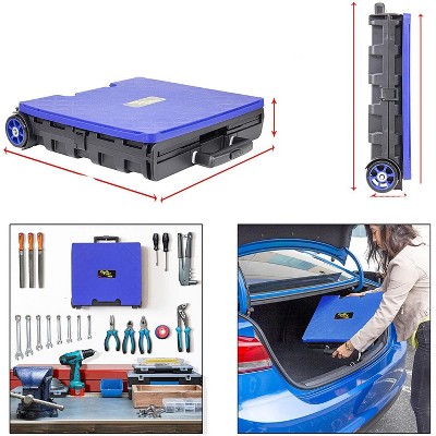 Blue and Black Aluminum Collapsible Wheeled Utility Cart with Seat