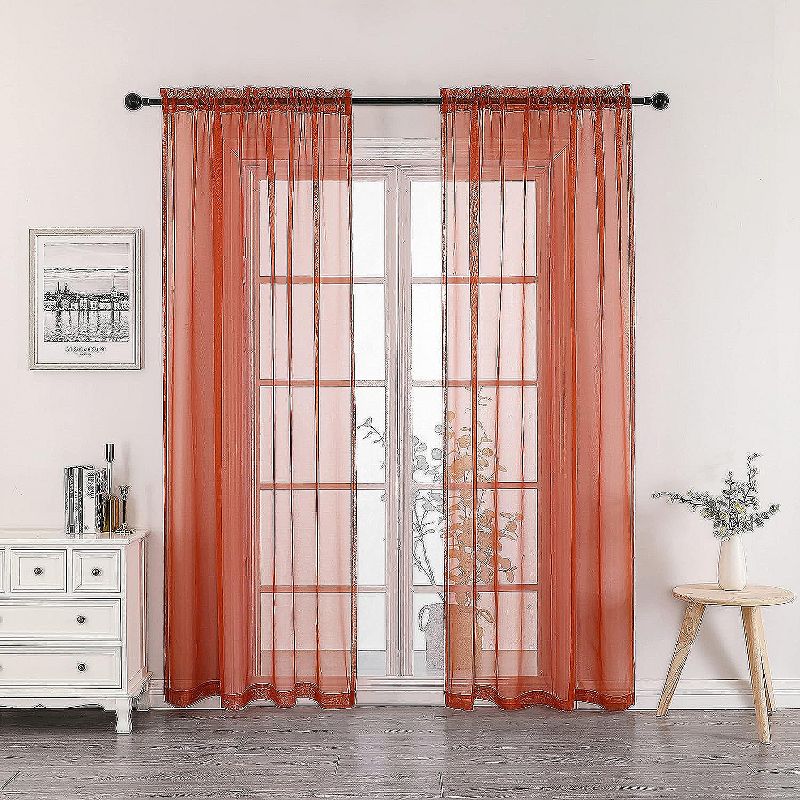 Kate Aurora 2 Piece Halloween Spooky Harvest Themed Pumpkin Spice Colored Rod Pocket Sheer Voile Window Curtain Panels, 1 of 4