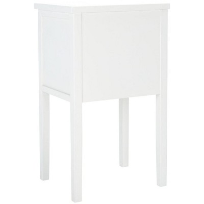 Transitional White Poplar Wood Nightstand with Metal Pulls and Storage