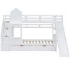 TiramisuBest Twin-Over-Twin Castle Style Bunk Bed with Slide, 2 Drawers & 3 Shelves,Gray, Kids Playhouse Bed - 3 of 4