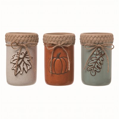 Transpac Ceramic Multicolor Harvest Glazed Container Set of 3