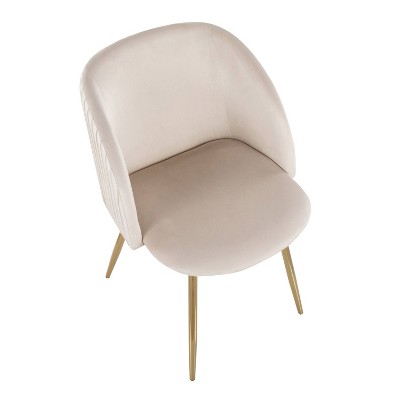 Set of 2 White Velvet Upholstered Dining Chairs with Metal Legs