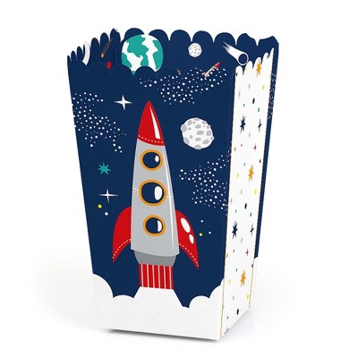 Big Dot of Happiness Blast Off to Outer Space - Rocket Ship Baby Shower or Birthday Party Favor Popcorn Treat Boxes - Set of 12