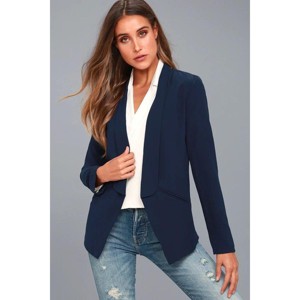 Womens Open Front Blazers for Work Casual Slim Fitted Blazer Lightweight Dressy Long Sleeve Jacket with Pockets - 1 of 3