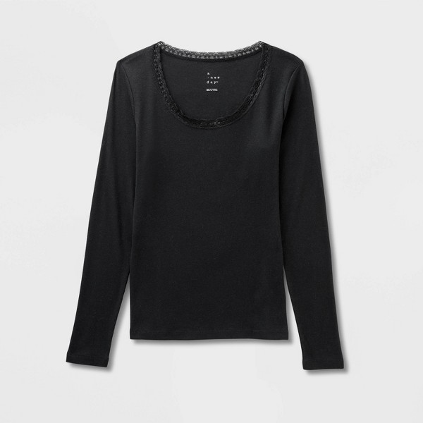 Top de manga larga con encaje y escote redondo para mujer - A New Day™ 4